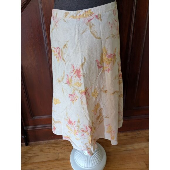 Chaps Womens Floral Linen-Cotton Midi Skirt Size 10 - Picture 1 of 5
